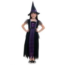 Fantasia Bruxa Roxa Vestido Longo Infantil com Chapéu - Halloween Fantasia Bruxa Roxa Vestido Longo Infantil com Chapéu - Halloween