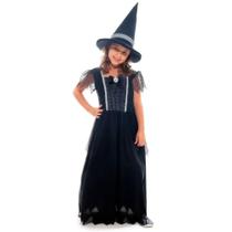 Fantasia Bruxa Vestido Preto de Luxo Infantil de Halloween