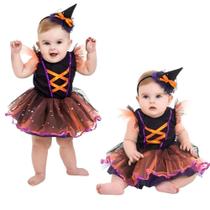 Fantasia Bruxinha Bebe pra Festa de Halloween Com Chapeu Fantasia Bruxinha Bebe pra Festa de Halloween Com Chapeu