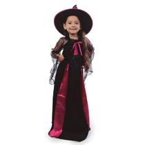 Fantasia Bruxinha Halloween Infantil de Luxo Vestido Longo com Chapéu