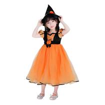 Fantasia Bruxinha Halloween Infantil Menina de Luxo Com Chapeu