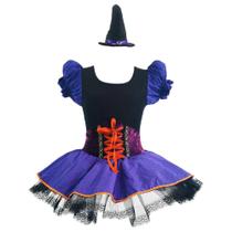 Fantasia Bruxinha Infantil de Luxo Com Corselet e Chapéu de Halloween