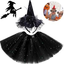 Fantasia Bruxinha Infantil Halloween Crianças + Acessórios Fantasia Bruxinha Infantil Halloween Crianças + Acessórios