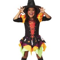 Fantasia Bruxinha Infantil Vestido Halloween Bruxa C/ Meias Fantasia Bruxinha Infantil Vestido Halloween Bruxa C/ Meias