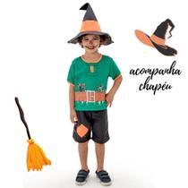 Fantasia Bruxinho Sapeca Infantil Hallowen Tactel C/ Chapéu