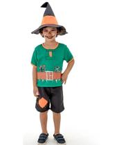 Fantasia Bruxo Bruxinho Sapeca Infantil Festas Halloween + Chapéu