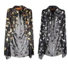 Fantasia Capa De Bruxo(a) 120cm Preto Com Dourada Prata Halloween Festas Adulto/Juvenil Fantasia Capa De Bruxo(a) 120cm Preto Com Dourada Prata Halloween Festas Adulto/Juvenil