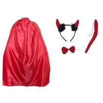 Fantasia Capa de Diabinha Festas Carnaval Halloween Adulto Kit C/ Gravata Rabinho e Tiara Fantasia Capa de Diabinha Festas Carnaval Halloween Adulto Kit C/ Gravata Rabinho e Tiara