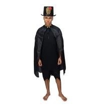 Fantasia Capa de Halloween Longa Preta Com Caveira Dourada