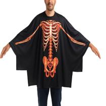 Fantasia capa poncho caveira esqueleto adulto halloween