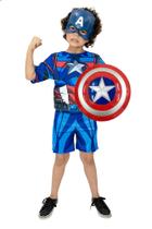 Fantasia Capitão America Com Escudo E Máscara Infantil Heroi