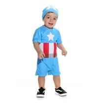 Fantasia Capitão América Infantil Bebê Curta Com Gorro