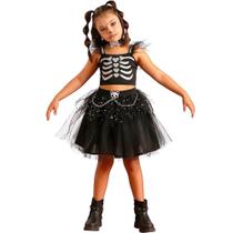 Fantasia Caveira Infantil Adolescente Halloween Menina Luxo 6 a 16 anos T - 2