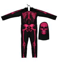 Fantasia Caveira Infantil Com Gorro Esqueleto Com Ossos Rosa Neon Fantasia Caveira Infantil Com Gorro Esqueleto Com Ossos Rosa Neon