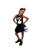 Fantasia Caveira Infantil Festa Halloween + Balde e Tiara