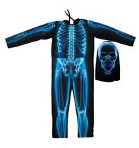 Fantasia Caveira Infantil Longa Com Gorro Esqueleto Raio-x de Halloween