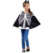 Fantasia Caveira Infantil Menina Poncho Esqueleto Com Tiara