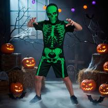 Fantasia Caveira Infantil Menino de Halloween Macacão Raio X Curto com Máscara Esqueleto Fantasia Caveira Infantil Menino de Halloween Macacão Raio X Curto com Máscara Esqueleto