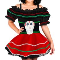 Fantasia Caveira Mexicana 3 Peças Infantil de Halloween Fantasia Caveira Mexicana 3 Peças Infantil de Halloween