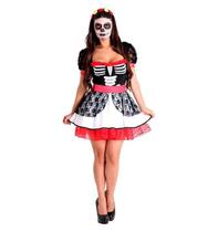 Fantasia Caveira Mexicana Adulto Halloween Com Tiara