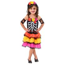 Fantasia Caveira Mexicana Infantil 2 a 12 anos Dia dos Mortos Vestido Halloween Anjo 113 Fantasia Caveira Mexicana Infantil 2 a 12 anos Dia dos Mortos Vestido Halloween Anjo 113