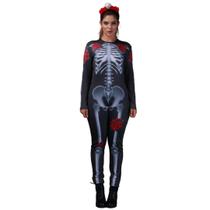 Fantasia Caveira Mexicana Macacão Adulto Feminino Halloween Fantasia Caveira Mexicana Macacão Adulto Feminino Halloween