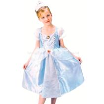 Fantasia Cinderela Infantil de Luxo Com Tiara Princesas Disney
