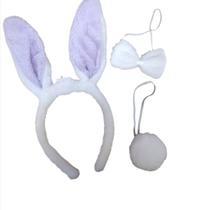 Fantasia Coelho Orelha Pelúcia Led Tiara Gravata Rabo 3 Peça