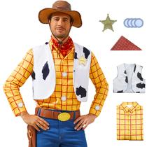 Fantasia: colete de cowboy, bandana, distintivo de xerife para homens, Halloween