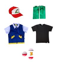 Fantasia Completa do Ash, Treinador de POKÉMON - camisa azul, camiseta preta, boné, luvas e pokebola - Quimera Kids
