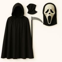Fantasia Completa Pânico (Mascara + Capa C/ Capuz + Foice + Luva) Halloween Carnaval Fantasia Completa Pânico (Mascara + Capa C/ Capuz + Foice + Luva) Halloween Carnaval