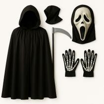 Fantasia Completa Pânico (Mascara + Capa C/ Capuz + Foice + Luva) Halloween Carnaval Fantasia Completa Pânico (Mascara + Capa C/ Capuz + Foice + Luva) Halloween Carnaval