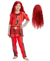 Fantasia Corespe Girl Red Princess com peruca para crianças de 11 a 12 anos Fantasia Corespe Girl Red Princess com peruca para crianças de 11 a 12 anos
