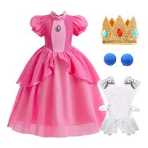 Fantasia Cosplay Vestido Princesa Peach Mario Bros