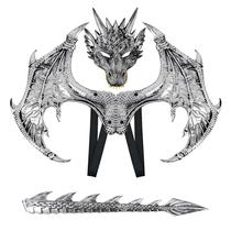 Fantasia CRTEPST Dragon para crianças, meninos e meninas, com máscara de cauda de asa Fantasia CRTEPST Dragon para crianças, meninos e meninas, com máscara de cauda de asa