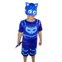 Fantasia Curta Menino Gato Pj Masks Mascara De Plastico Enchimento