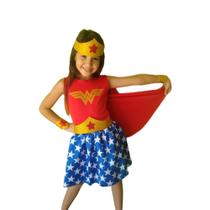 Fantasia Da Mulher Maravilha Vestido Com Acessórios E Capa Fantasia Da Mulher Maravilha Vestido Com Acessórios E Capa