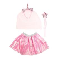 Fantasia de 3 Peças Princesa Unicornio Rosa com Saia de Tutu e Tiara Véu e Chifre