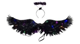 Fantasia de anjo preto adulto asa e tiara halloween