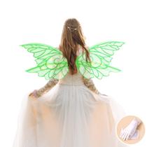 Fantasia de asas de borboleta de fada YKW para adultos e crianças verde Ombre