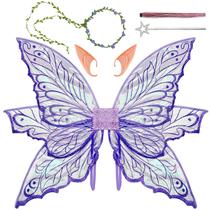 Fantasia de asas de fada para mulheres adultas, roxa, 33 x 25 cm, com varinha e orelhas Fantasia de asas de fada para mulheres adultas, roxa, 33 x 25 cm, com varinha e orelhas