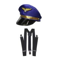 Fantasia De Aviador Piloto C/ Quepe Azul E Suspensório Preto Fantasia De Aviador Piloto C/ Quepe Azul E Suspensório Preto