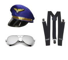 Fantasia De Aviador Piloto C/ Quepe Óculos E Suspensório Fantasia De Aviador Piloto C/ Quepe Óculos E Suspensório