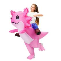 Fantasia de axolotl inflável Stegosaurus para crianças Fantasias de Halloween Fantasia infantil Blow Up Costume Ride on Axolotl para meninas e meninos, festa de cosplay