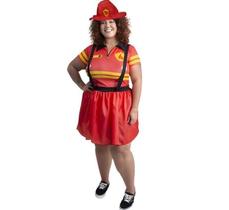Fantasia De Bombeira Plus Size Feminino Adulto Com Chapéu Fantasia De Bombeira Plus Size Feminino Adulto Com Chapéu
