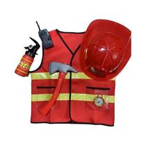 Fantasia De Bombeiro Infantil Vermelha Com Chapéu De Bombeiro Para Meninos, Kit Para Festa De