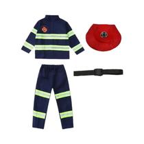 Fantasia De Bombeiro Infantil Vermelha Com Faixas Refletivas, Conjunto De Brinquedos De Incêndio Com