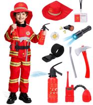Fantasia de bombeiro LOYO para crianças com brinquedos de luz e spray Fantasia de bombeiro LOYO para crianças com brinquedos de luz e spray