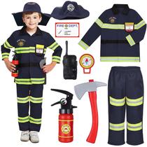 Fantasia de bombeiro Rizuko para crianças com ferramentas 8 peças (8-9Y/130 cm)