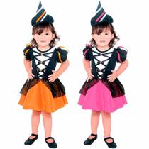 Fantasia de Bruxa Bebê Menina Halloween + Chapéu 1 á 3 anos Fantasia de Bruxa Bebê Menina Halloween + Chapéu 1 á 3 anos